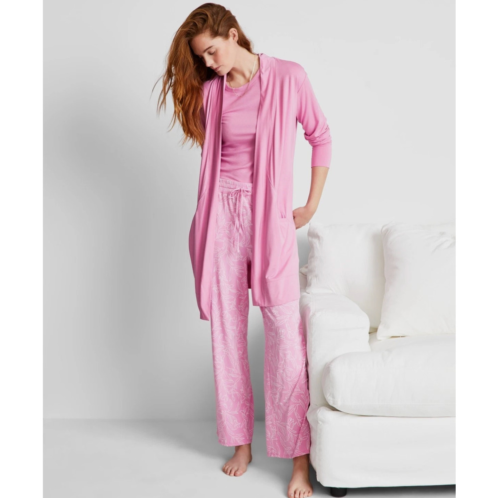 NWT State of Day Womens Layering PJs Wrap Top Thulian Pink Large Pajama Cardigan